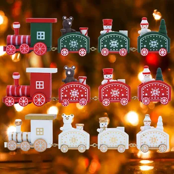 1 Set de Anul Nou Crăciun Decor Pictura de Tren din Lemn cu Mos craciun Urs, Snowman DIY Arta Mână Meserii Copil Jucării Ornament Cadouri de Anul Nou