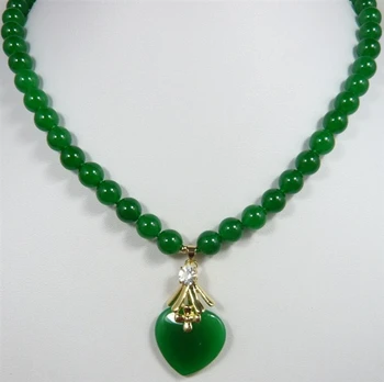 2 stiluri! frumos 7-8mm margele jad verde cu inima verde jad pandantiv colier pentru anniverary și de partid