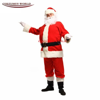 2020 Adult Costum De Moș Crăciun Costum De Pluș Tatăl Haine De Lux De Crăciun Cosplay Elemente De Recuzită Pentru Bărbați Haina Pantaloni Barba Centura Pălărie De Crăciun Set