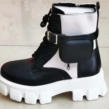 2021 Moda Nou Design de Brand de pantofi pentru femei de Culoare Amestecat Anvelope Unicul Derby-ul de Înaltă Calitate Glezna Cizme cu Șiret Toamna Iarna