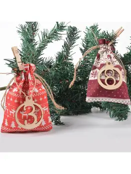 24 Seturi Agățat De Crăciun Cordon Saci 1-24 Advent Calendar Categorie Clipuri Din Lemn