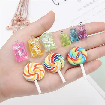 24buc/lot Colorate Lollipop Bomboane Dulce Rășină Urs Farmece a Face Bijuterii Pentru Femei lucrate Manual DIY Breloc Colier Bijuterii Cadou