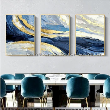 3 piese abstract aur pictură în ulei realizate manual casa moderna de decorare arta de perete imagini pentru living home office hotel decor