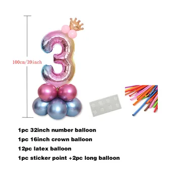 32 inch Număr de Baloane de Curcubeu Copil de Dus Fată Băiat Balon Latex Stea 1 2 3 an Petrecerea de Ziua Decor în poziție Verticală globos