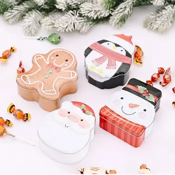 4buc de Crăciun Tablă cositorită Cutie de Moș Crăciun, om de Zăpadă, Om turtă dulce, Bomboane, Cookie Cadou Container de Depozitare Decor Petrecere