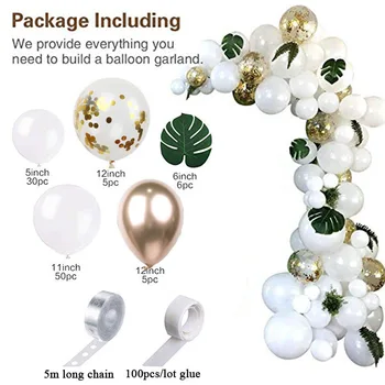 98pcs Ziua Balon Ghirlanda Arc Kit Aur Alb Confetti Baloane Artificiale Frunze de Palmier Petrecere Decoratiuni de Nunta