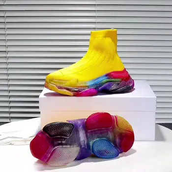 Agrement șosete pantofi cizme Rainbow femei platformă transparentă plat tricotate elastic cizme scurte cu respirabil adidas