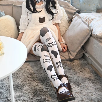 Alb-negru de Vacă Drăguț Model Cosplay Șosete până la Genunchi Anime Japonez Moale Fata de Lolita Sexy Desene animate Dresuri maximele Sockings