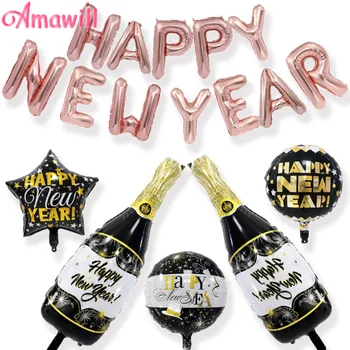 Amawill 2021 Șampania De Anul Nou Sticla De Vin Balon De Partid Decor Stele Rotund Balon De Folie De Crăciun, De Anul Nou, Consumabile