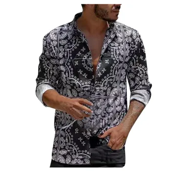 Barbati Tricou Vrac Casual de zi cu Zi Stand de Guler Maneca Lunga Print Top Bluza Plus Dimensiune cămașă hawaiană 3XL camisa masculina streetwear
