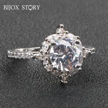 BIJOX POVESTE Nouă de argint 925 inel cu forma rotunda AAA zircon piatră prețioasă nunta petrecere de logodna inele bijuterii pentru femei