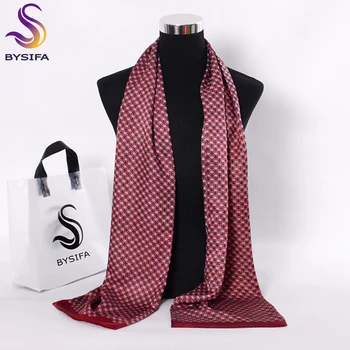 [BYSIFA] Rosu Negru Lung Eșarfe Pentru Bărbați Accesorii de Moda de sex Masculin Mătase Pură Eșarfă Cravată Flori de Iarna Model Eșarfă 160*26cm