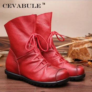 CEVABULE Piele naturala Realizate manual pentru Femei În 2020 Iarnă Cizme pentru Femei Cizme de Vest Cizme Rotund Toe Boots Femei Pantofi .ZXW-1806