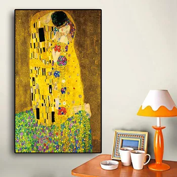 Clasic Artist Gustav Klimt sarutul Abstracte Pictura in Ulei pe Panza de Imprimare Poster de Arta Moderna Poze de Perete Pentru Camera de zi Cuadros
