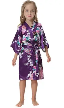 Copii Halat Satin Copii Kimono de vară Halate de Baie domnisoara de Onoare Fata de Flori Rochie de Mătase pentru copii halat de baie camasa de noapte, halat de Păun