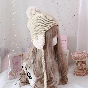 Coreeană 4 Culori Kawaii Lolita Dulce De Iarna Minunat Earmuff Tricotate Pălărie Fată Mori De Cald Cumpărături Capac De Crăciun De Tricotat Pălărie De Lână