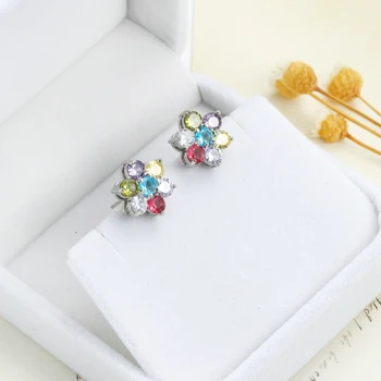 Cubic zirconia stud cercei coreea drăguț cercei moda bijuterii curcubeu multicolor de flori zircon cercei pentru femei de lux