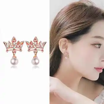 CZ bijuterii de Nunta nou spike coroana de Perle Vintage Stud cercei cercei autentică farmec Elegant piatră prețioasă de sex feminin cercei
