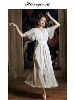 De lux Pijamale cămașă de noapte pentru Femei de Vara din Dantela de Bumbac cămașă de noapte Doamnă Elegantă Rochie Lunga de Mireasa cămașă de noapte Europeană stil medieval