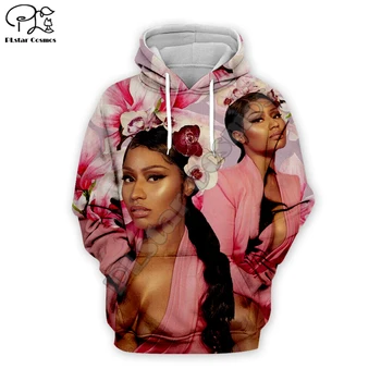 Doamnă Sexy Nicki Minaj Hip-Hop cântăreață 3d Hoodies Femei/Barbati casual Cool Maneca Lunga Print Jachete roz floral fermoar cu Gluga