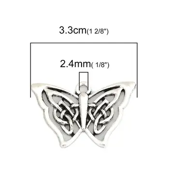 DoreenBeads Gol Fluture Animal Farmece Zinc din Aliaj pe bază de Nod Celtic Pandantive Argint Antic de Culoare 33* 21mm Pentru DIY , 20 Buc