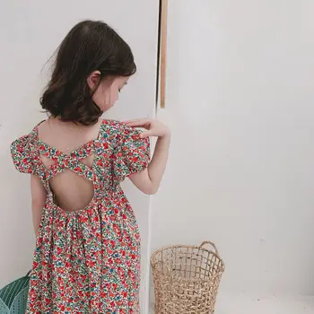 Fata rochie de 2019 Vara Nou pentru copii Fete de moda rochie de flori deschis-spate rochie de rochie de printesa