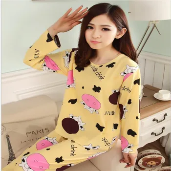 Femei Pijamale Lapte De Vacă Print Sleepwear Pantaloni Lungi Femei, Haine De Noapte Complet Maneca Femei Seturi De Pijamale Ropa Mujer