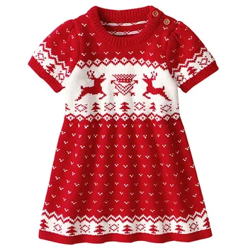 Fetițe De Crăciun Rochie Fete De Iarnă Pulover Tricot Rochii Fete Pentru Copii' Short Sleeve Knit Rochie Roșie De Iarnă Haine Pentru Copii