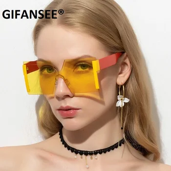 GIFANSEE fără ramă Pătrată ochelari de soare femei supradimensionat de epocă de lux de brand designer de mare de sex feminin oculos UV400 bărbați shades ochelari de vedere