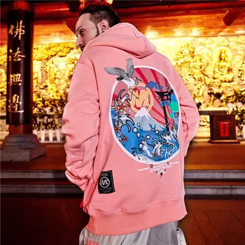 Harajuku Japoneze Brodate Macarale Fleece Catifea Hanorac Streetwear Bărbați 2018 Hip Hop Pulover Pulovere De Iarna Hanorac Îngroșa