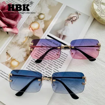 HBK Dreptunghi fără ramă de ochelari de Soare Femei 2021 Doamnelor Moda Fara rama Patrata Brand de Lux Ochelari de Soare Pentru Femei Gradient Lens
