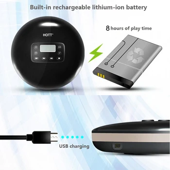 HOTT Portabil Bluetooth CD Player Personale Walkman-ul cu LED-uri, CD-Player cu Jumper Electronic de Protecție și Shockproof