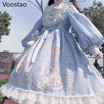 Japoneze Primavara-Vara dulce Lolita Rochie Femei Kawaii Victorian Petrecere de Ceai Mâneci Lungi Dantelă Fete Gotice Lolita Rochii de Cosplay