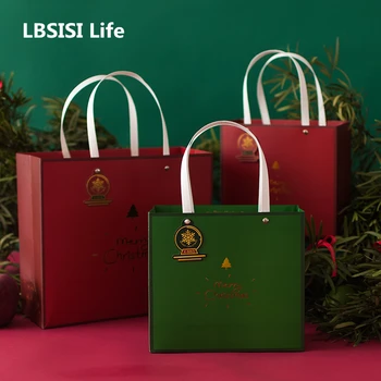 LBSISI Viața 5pcs Crăciun Fericit Profitabilă Pungi de Hârtie Roșie/Verde Cadou de Anul Nou Aproape de Ambalare Copil de Dus Eveniment Copil Favoare