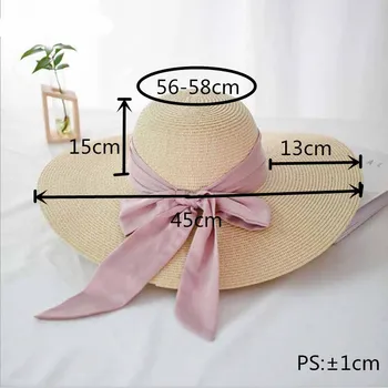 Moda Pălărie de Paie Pentru Femei Casual de Vara Margine Largă de Soare Capac Cu Arc-nod Doamnelor Vacanță de Plajă, Pălării Mari Vizorul Floppy Chapeau
