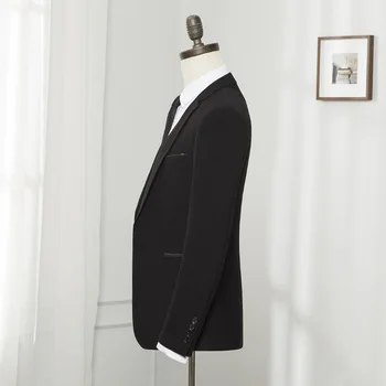 Negru Formale Bărbați Costum Slim Fit Barbati Costume Personalizate de Afaceri Mirele Blazer pentru Nunta Bal Pantaloni Sacou cu Vesta 3Pcs