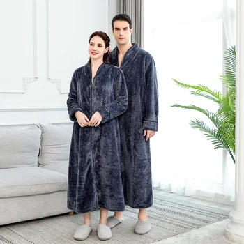 Noi fermoar catifea halat de baie Toamna&iarna plus crește cămașă de noapte bărbați femei îngroșarea pijamale flanel serviciu acasă