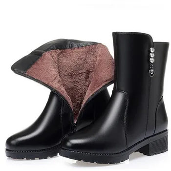 Noi Stras Piele naturala Cizme Pantofi Femei Cizme 2021 Confort Interior de Pluș și Lână Cald Cizme de Iarna Cizme Martin Negru