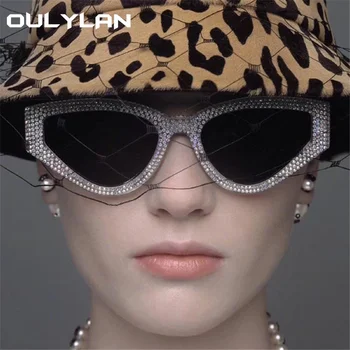 Oulylan de Epocă Imitație de Diamant ochelari de Soare Femei de Moda Ochi de Pisică Ochelari de Soare Damele de Lux, Ochelari de vedere Nuante UV400 Oglindă