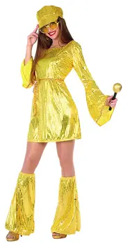 Phertiful 1960 Femei Discoteca Costume Petrecere, Costume Rochie Bling Bling Galben