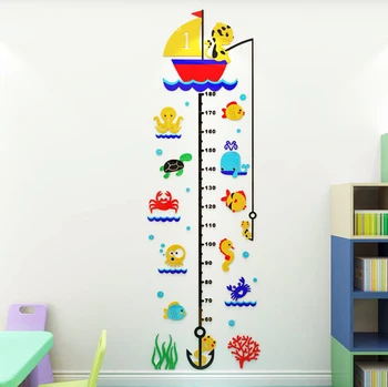 Pisoi de Pescuit Autocolante de Perete Pentru Camere de Copii de Desene animate Lume Subacvatică Înălțime Măsură Conducător Camera Bebelusului 3D Autocolante, Decalcomanii Murală 1 buc