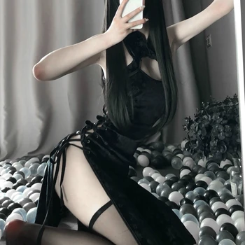 Retro Cheongsam Cămăși De Noapte Femeie Costume Cosplay Anime Erotice Lenjerie Sexy Rochie Din Dantela Tinuta Fancy Slim Uniformă Rochie De Noapte