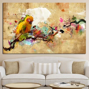 Rezumat Artistic Vopsea Papagal Pasăre Panza Pictura Postere si Printuri de Arta de Perete de Imagine pentru Camera de zi de Decorare Acasă Cuadros