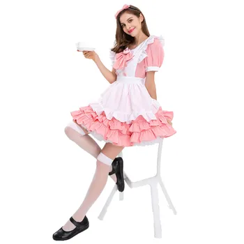 Roz Menajera Costum Cosplay Lolita Anime Costum Strappy Printesa Rochie De Dantelă Papusa Fusta Menajera Îmbrăcăminte Cafe Femeie Sissy Crossdress