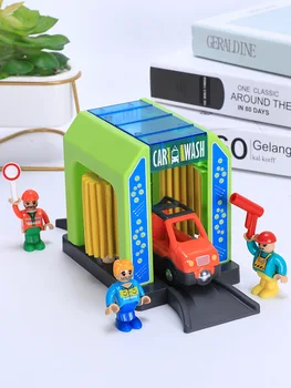 Scena piesa de simulare jucărie de plastic masina de spalat la oraș cameră scena secția de poliție costum compatibil marca magnetice mici sina de tren