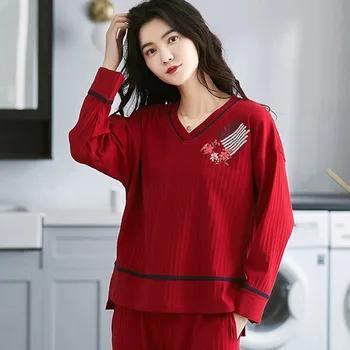 Seeslim Imprimare Pijamale Femei, Pijamale De Bumbac Îmbrăcăminte De Noapte Cu Maneci Lungi Casual Pijama Mujer Plus Dimensiune Homewear Costum Coreean Primavara