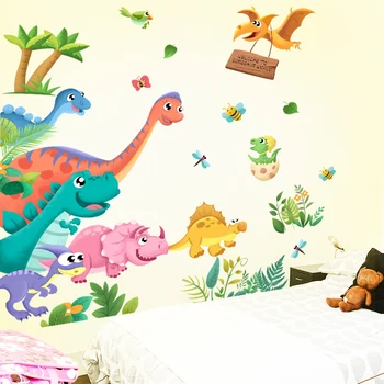 [shijuekongjian] Dinozaur Desene animate Autocolante de Perete DIY Animal Murală Decalcomanii pentru Camere Copii Dormitor Copil Pepinieră Decor Acasă