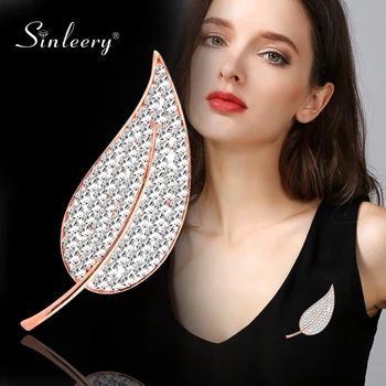 SINLEERY Orbitor Frunze de Cristal Broșă Pin Broșe Pentru Femei Bijuterii de Nunta Accesorii XZ003 SSP