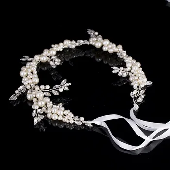 SLBRIDAL Manual Panglică Cristale Perle Femei Bijuterii de Nunta Headpieces Bentita de Par Mireasa de Viță de vie de Păr accesorii pentru domnisoarele de Onoare