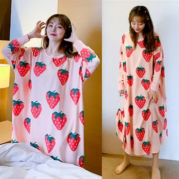 SLPBELY Dungă Floare de Imprimare de Agrement cu Mâneci Lungi pentru Femei Pijamale Curcubeu Vrac Plus Dimensiune Homewear Rochie de Noapte Cămăși de noapte